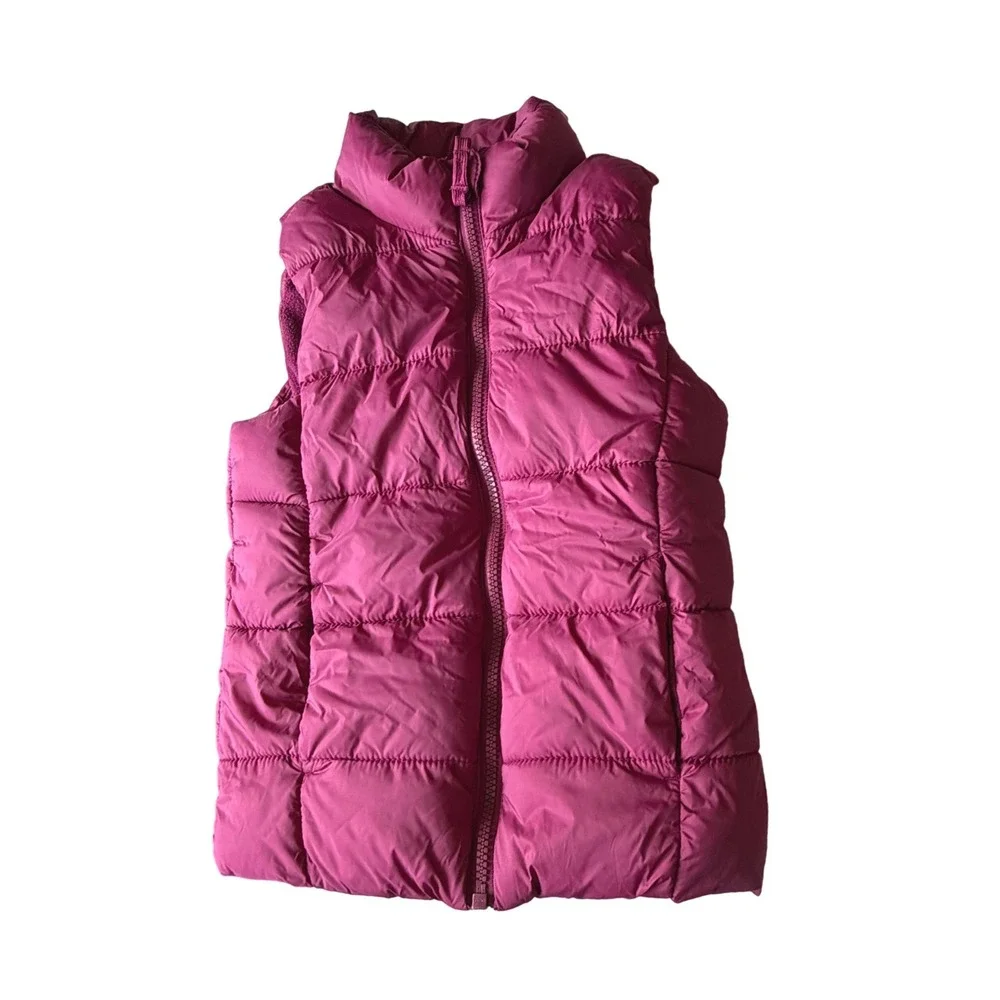 Old Navy Kids Magenta Purple Puffer Vest Fleece Lined Quilted Zip Up Size S 6-7